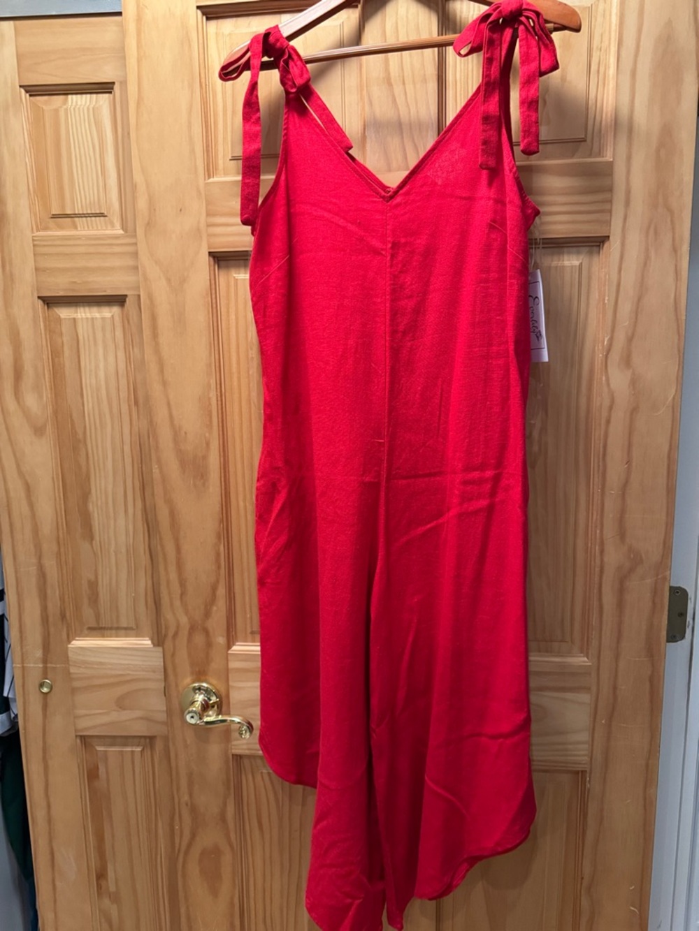 Tie-Shoulder Red Jumpsuit